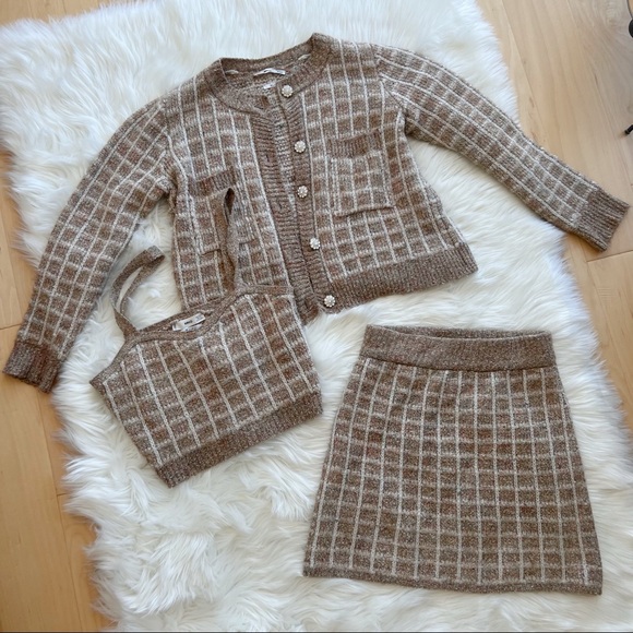 Mango Tops - {mango} 3-piece cappucino plaid grid set